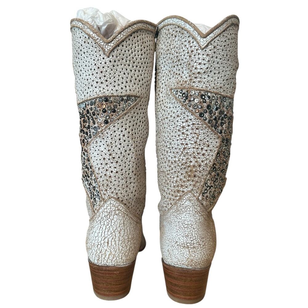 Frye Vintage Deborah White Studded Star Mid Calf Y2K Western Boots Size 7.5 - Picture 5 of 13